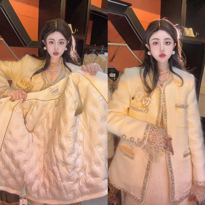 【月岛弥生】62056串珠链条镶边圆领羽绒服