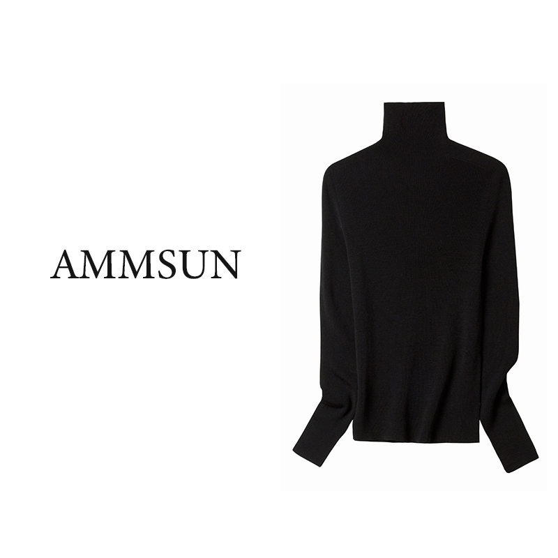 【诗诗同款黑天鹅】御姐黑色高领羊毛打底衫优雅针织女秋冬气质毛衣