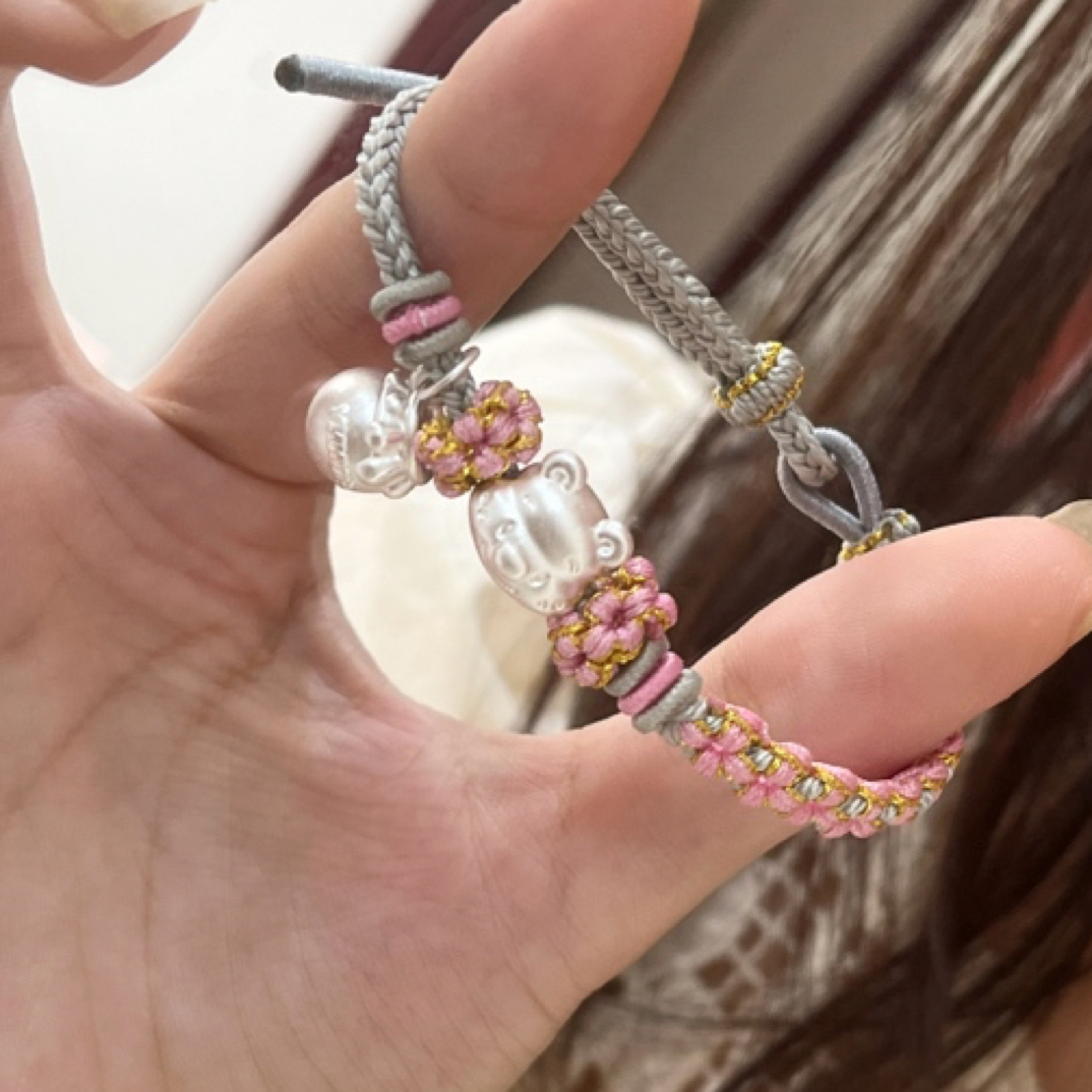 足银手链 足银999小熊维尼纯手工编织手绳趴趴熊送闺蜜可爱少女心