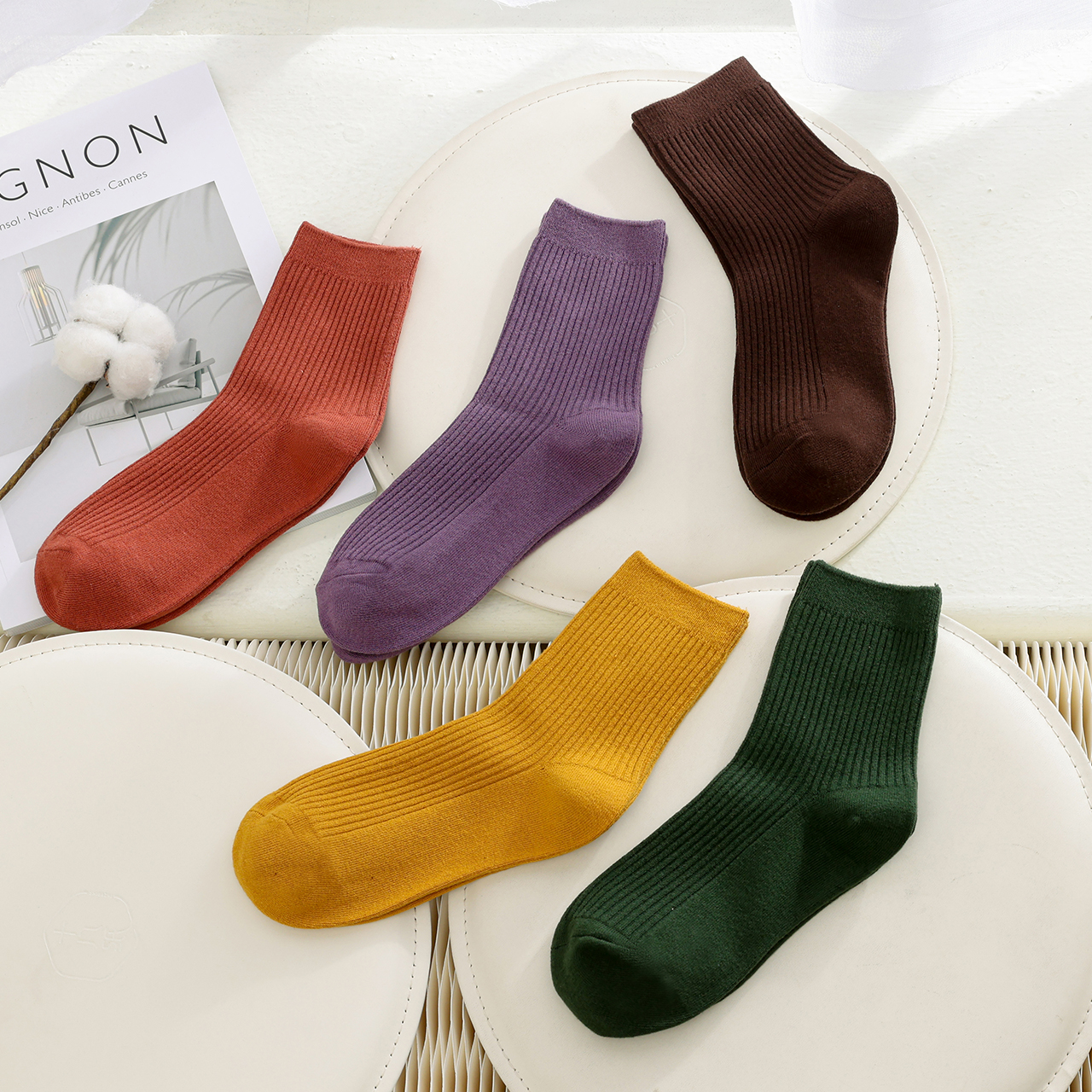 袜子女秋冬中筒袜深色系冬款棉袜双针织棉袜吸汗透气防臭高筒袜