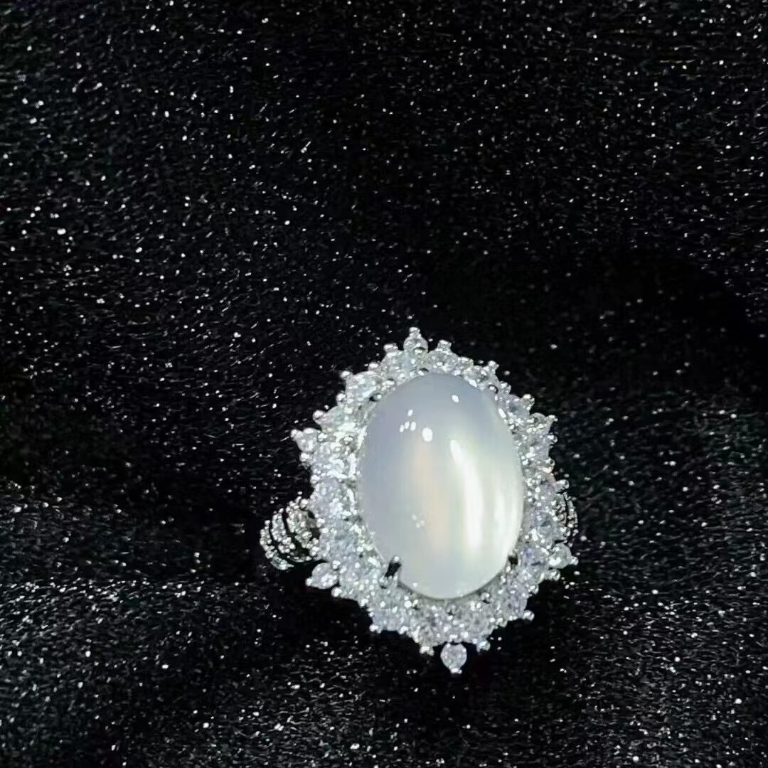 玉髓 【H121】气质乳白可调节蛋面戒指国风高级轻奢活口戒