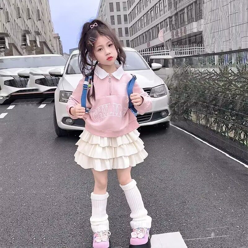 【小扬哥推荐】女童套装春秋装儿童百褶裙2024新款洋气蛋糕裙女孩