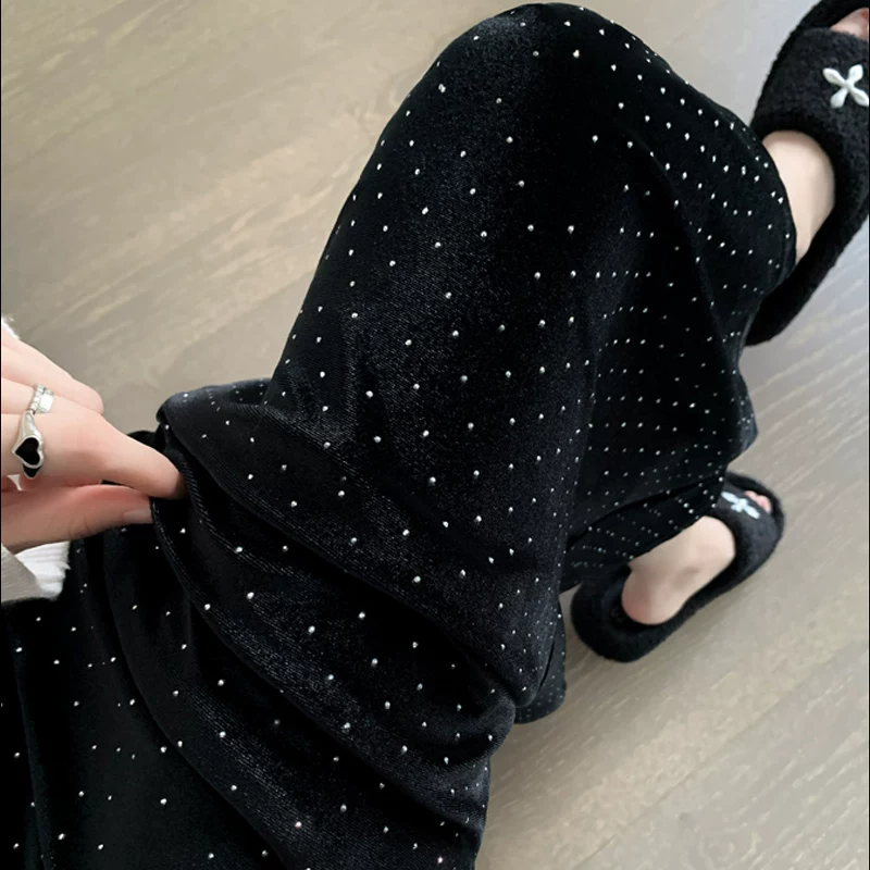 孕妇裤外穿烫钻丝绒阔腿裤孕妇裤满天星垂感气质加绒加厚秋冬装女