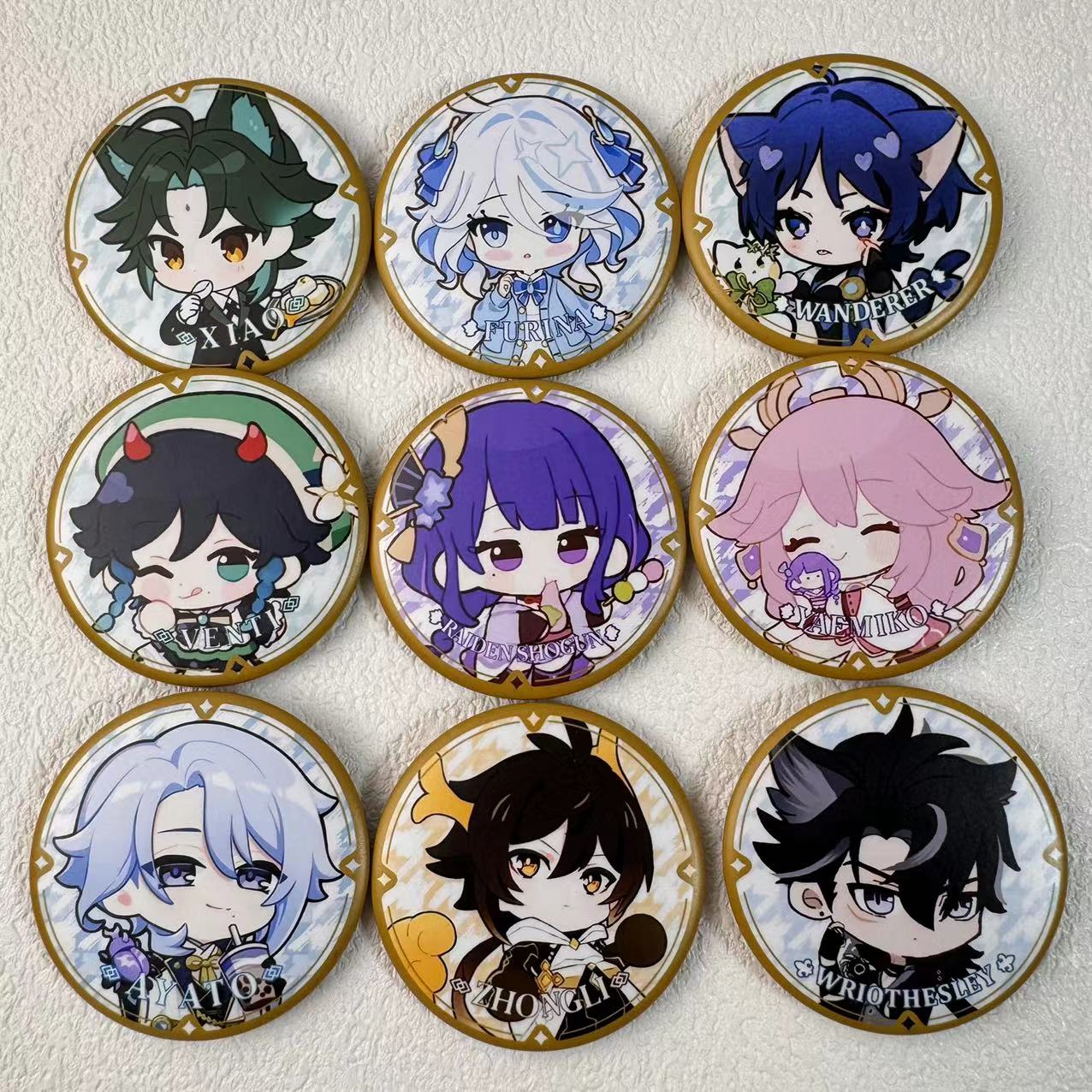 新Q吧唧同人魈钟离芙宁娜胸针 自制胡桃温迪58mm徽章开学毕业礼物