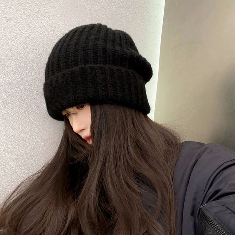 针织毛线帽子女秋冬季百搭宽松显脸小日系护耳大头围包头帽潮流