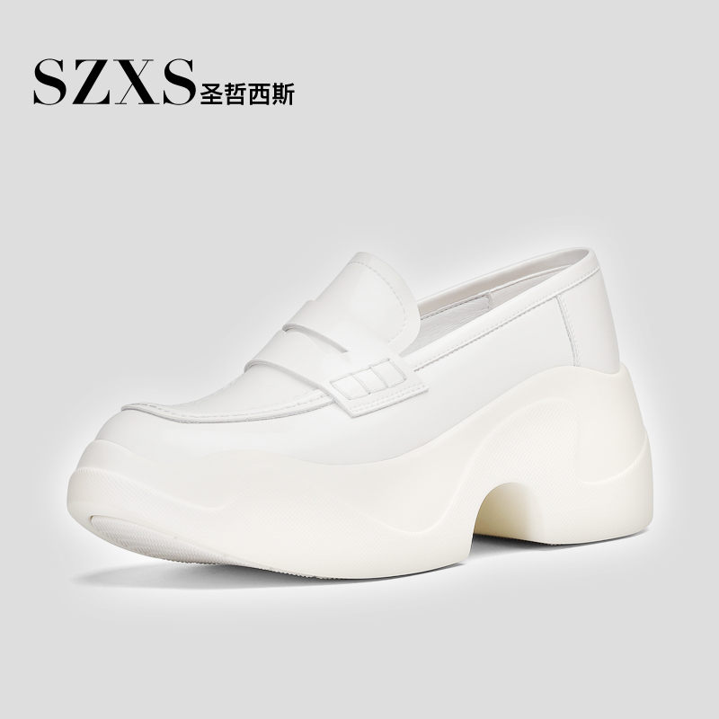 欧洲站真皮高跟厚底防水台摇摇松糕鞋女小白鞋女英伦厚底单鞋