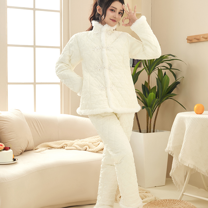 睡衣秋冬季女款加绒加厚长袖夹棉珊瑚绒韩版可爱可出门家居服套装