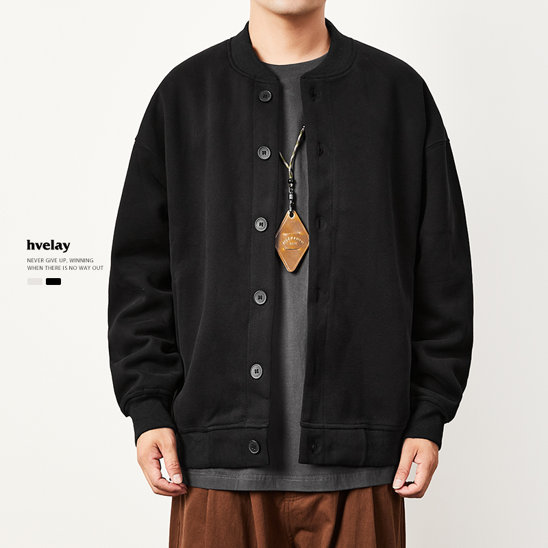 hvelay复古日系重磅开衫卫衣男秋冬潮牌保暖加绒百搭宽松外套上衣
