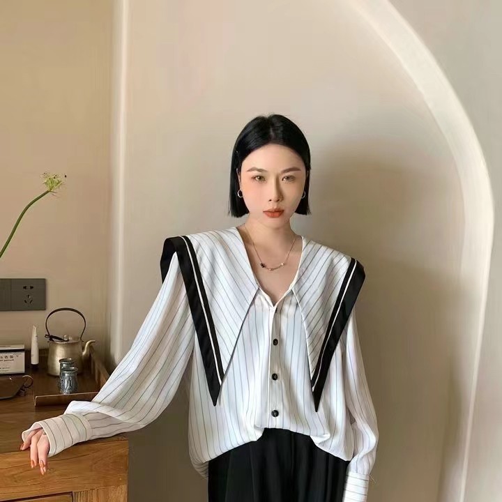 no服饰衬衫时尚娃娃领高级感气质上衣衬衣牛仔格子秋季爆款洋气