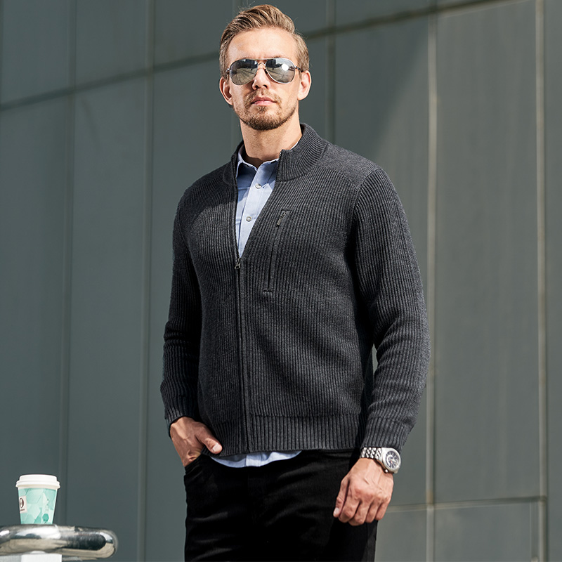 【龙牙】隐毫美丽诺羊毛开衫毛衣男春秋冬保暖舒适休闲外穿上衣男