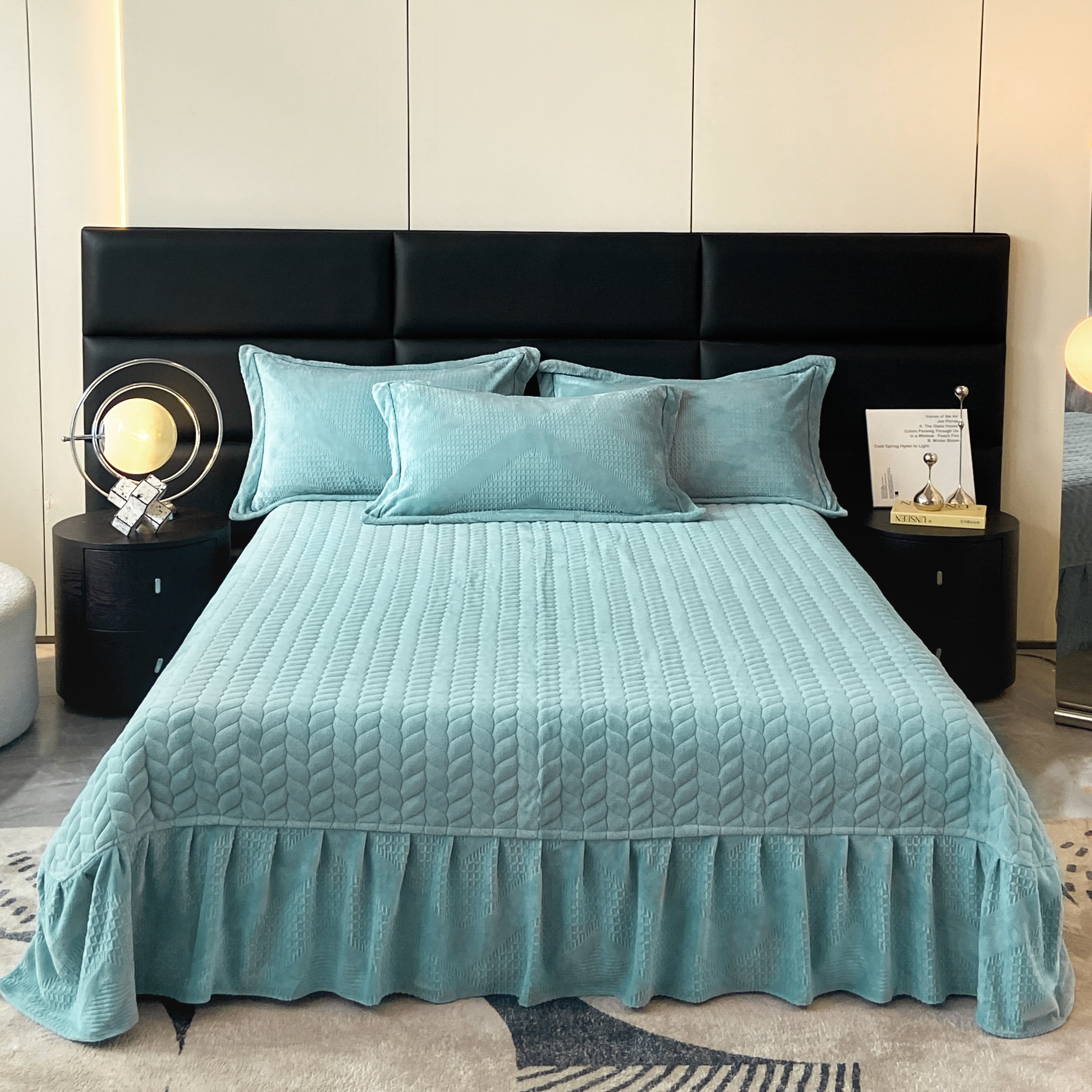 牛奶绒单件被套加绒夹棉床盖纯色床裙款冬季加厚防滑床罩简约轻奢