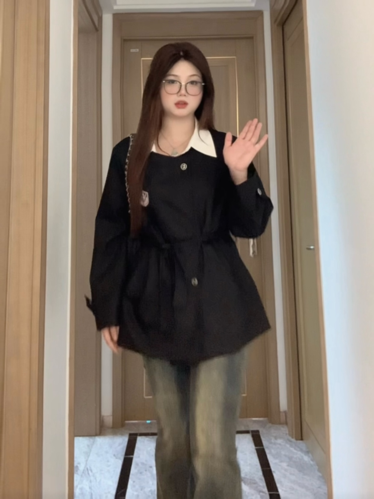 【清仓浮力】假两件西装外套女秋冬高级感收腰气质黑色西服微胖