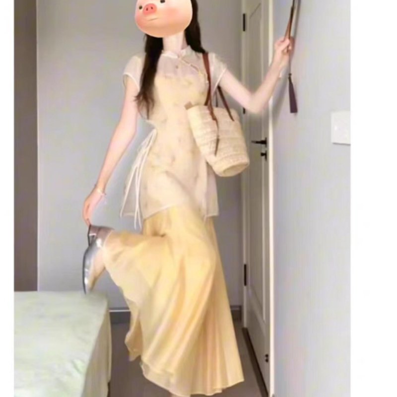 2024夏季新款时尚气质国风小众设计感上衣搭配吊带连衣裙法式精致