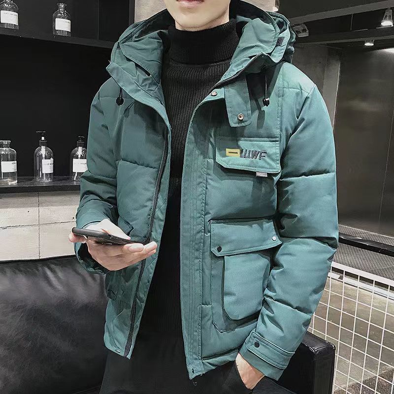 2023新款男士冬季羽绒服外套短款加厚橘色潮流韩版连