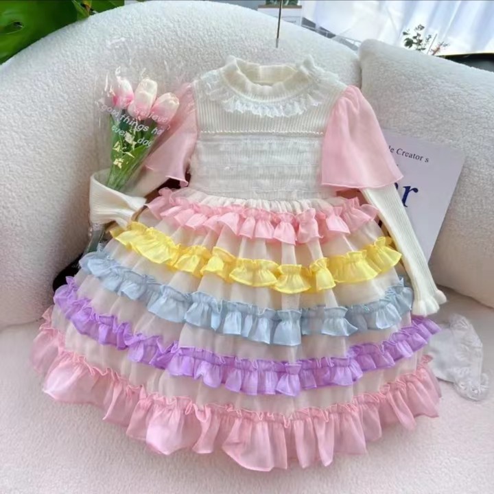 女童洛丽塔甜美儿童lolita蓬蓬裙蕾丝粉色宝宝公主裙