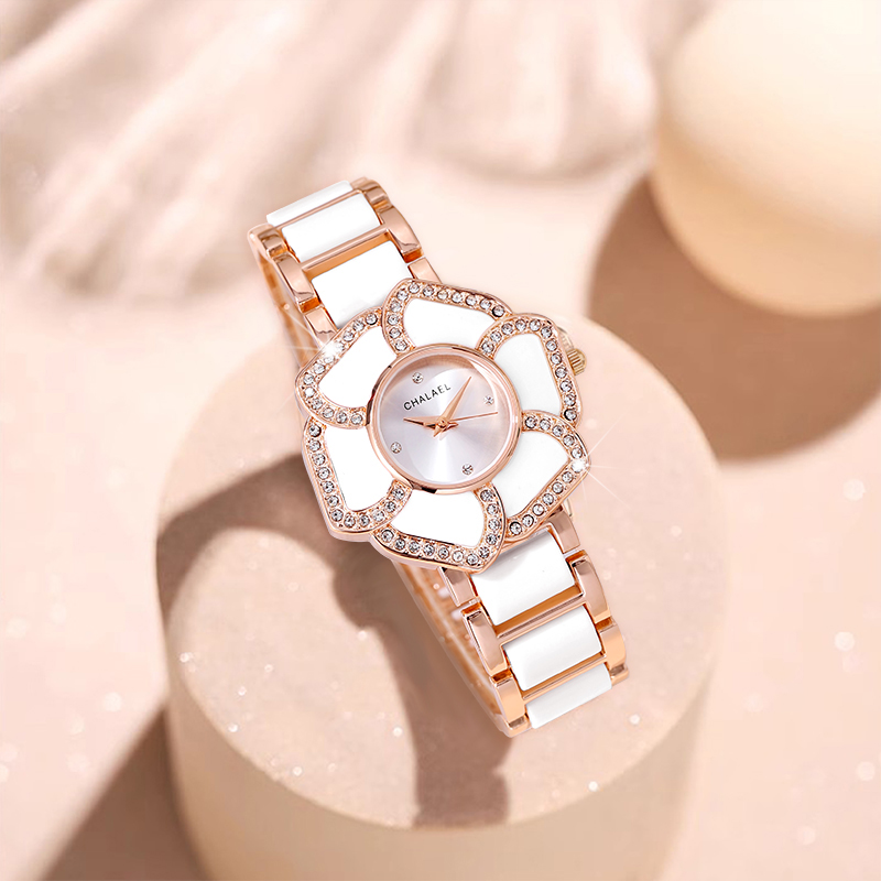 新款树脂陶瓷粒白金山茶花潮流气质时尚百搭女士石英表097