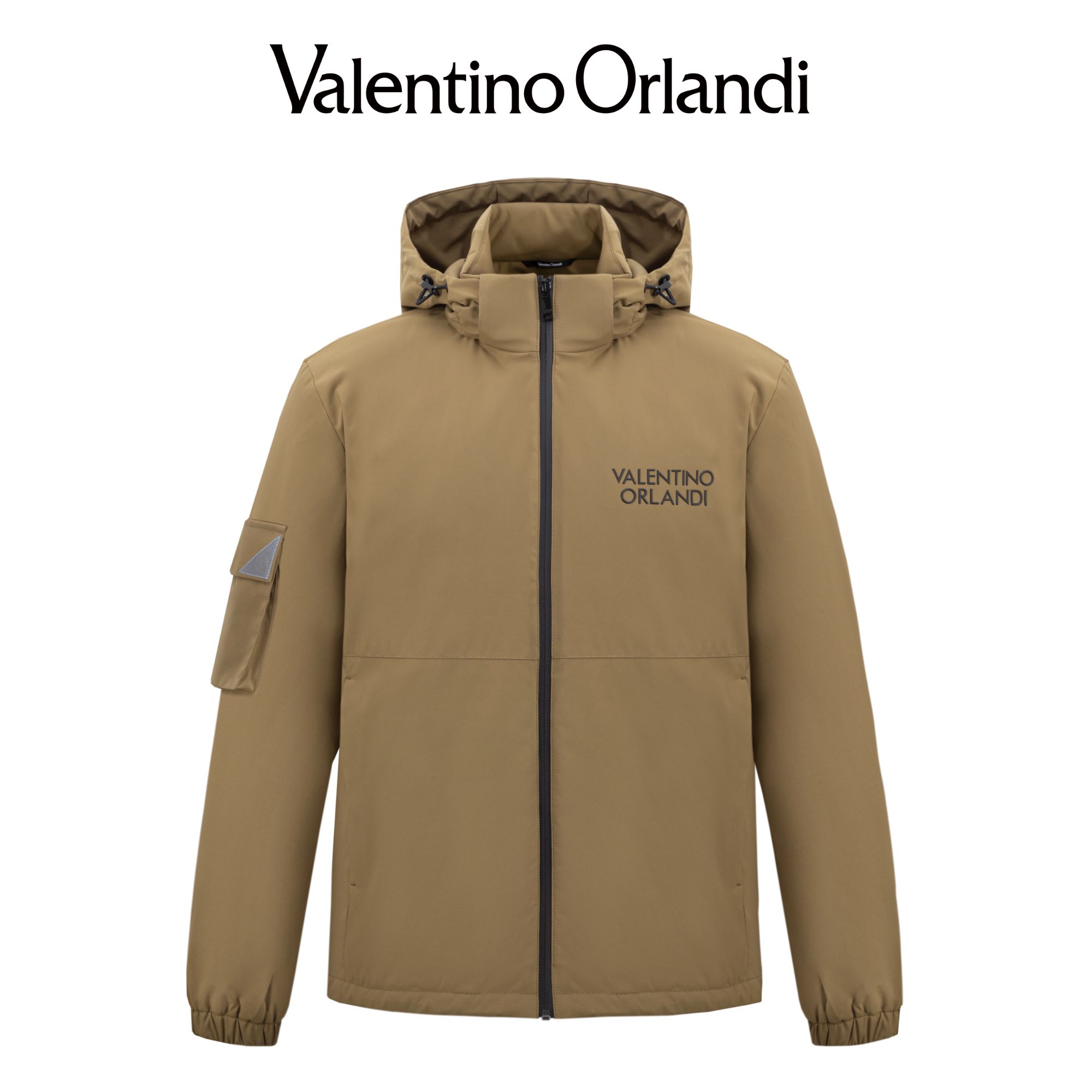 Valentino orlandi男士秋冬B版字母胶印户外可拆卸连帽棉服外套