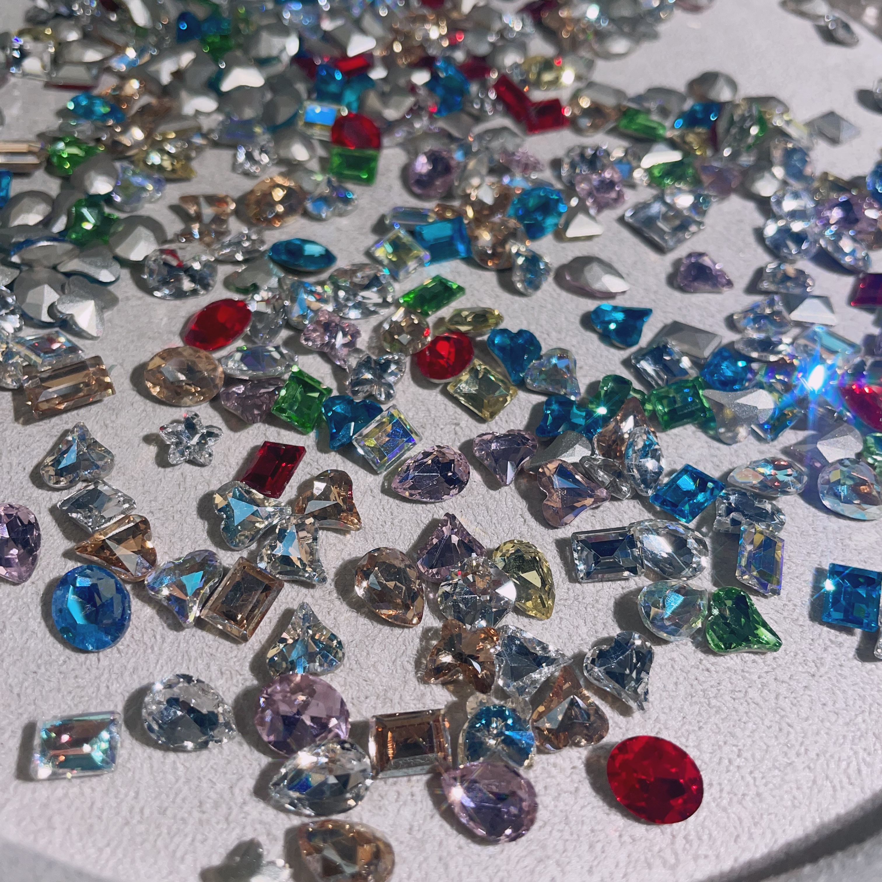 【祯福家】彩系锅底美甲饰品手工玻璃高定奢华爆闪尖底透白520礼物