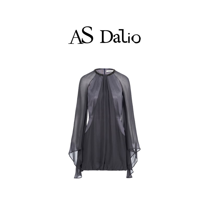 AS DALIO灰色桑蚕丝水袖连衣裙