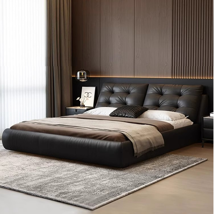 意式极简真皮床1.8米气压高箱储物双人床现代简约轻奢主卧软体床