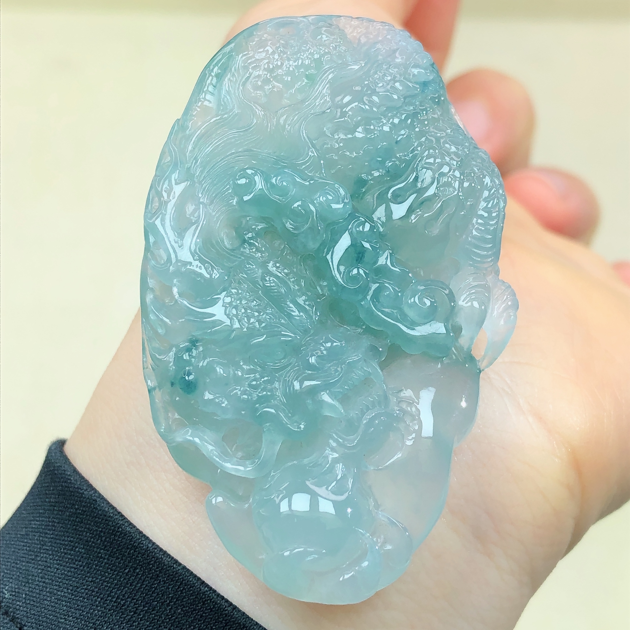 缅甸天然a货翡翠珠宝玉石高档冰种高冰飘花霸气龙牌吊坠男直播95