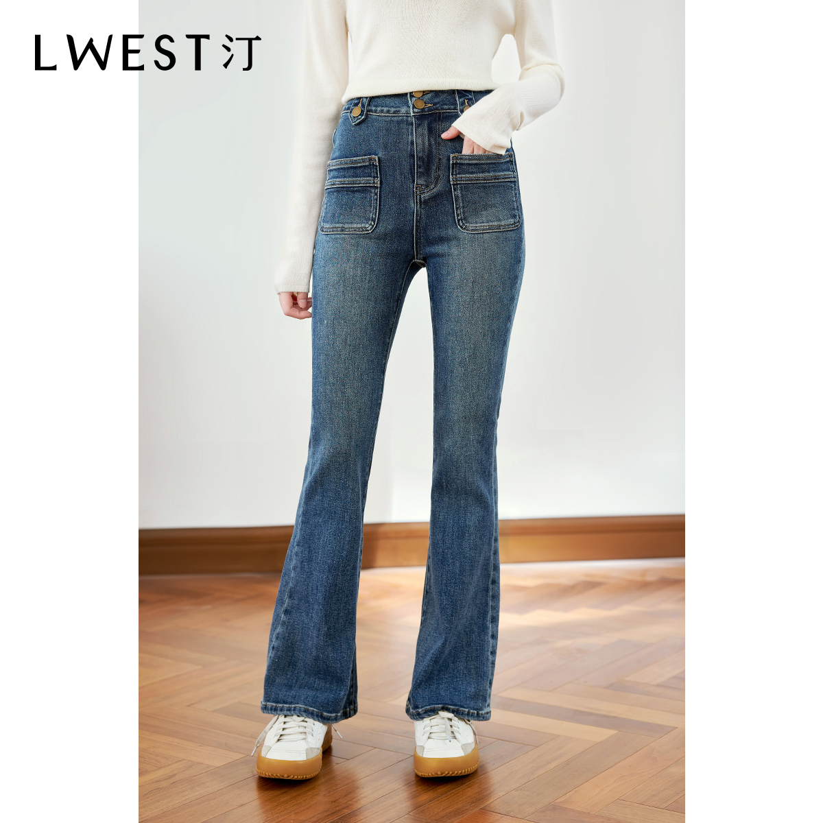 【邱莹莹专享】朗文斯汀百搭高腰微喇牛仔裤DTMN3508D12005