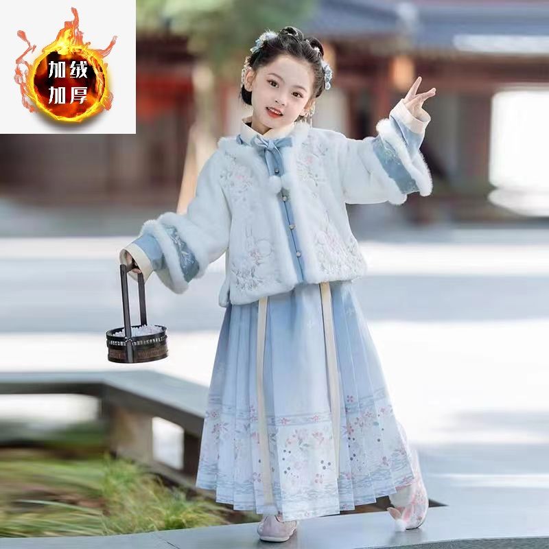 汉服女童冬季儿童2023新款古风古装中国风唐装女宝冬装拜年服