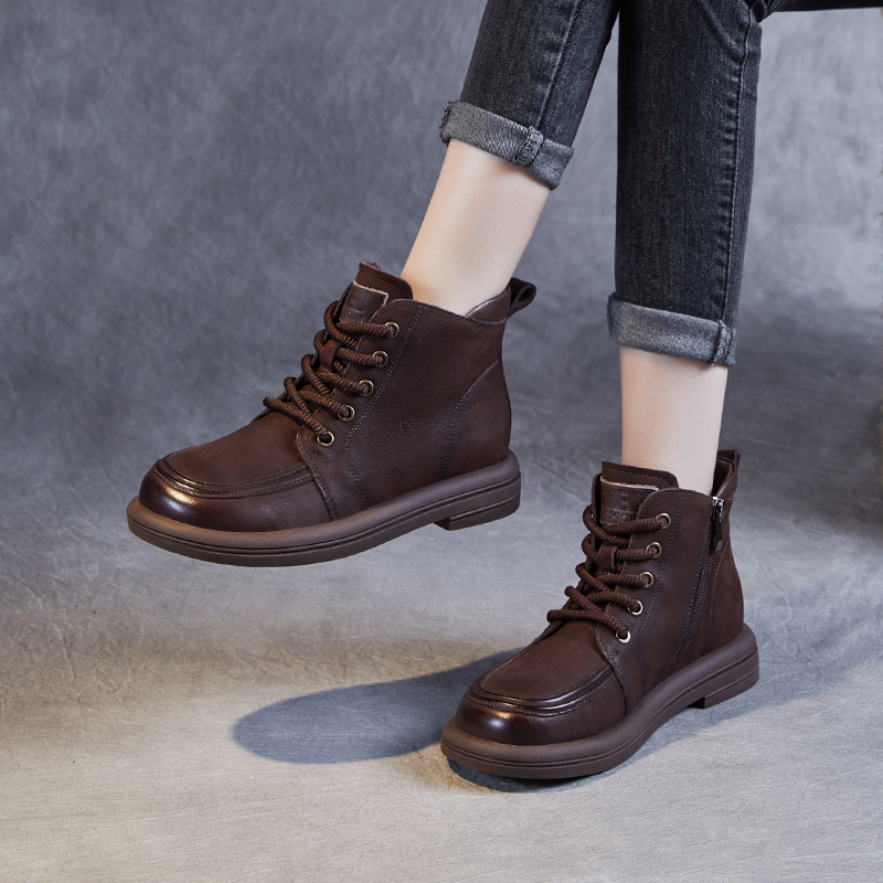 【卡卡定制】平底时尚休闲百搭复古软底加绒英伦风秋冬圆头磨砂短靴