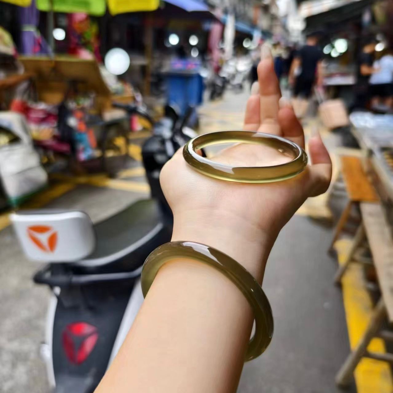 天然正品玛瑙手镯苦茶冰玉髓手镯高品冰透墨绿玉髓仙气轻奢礼物8