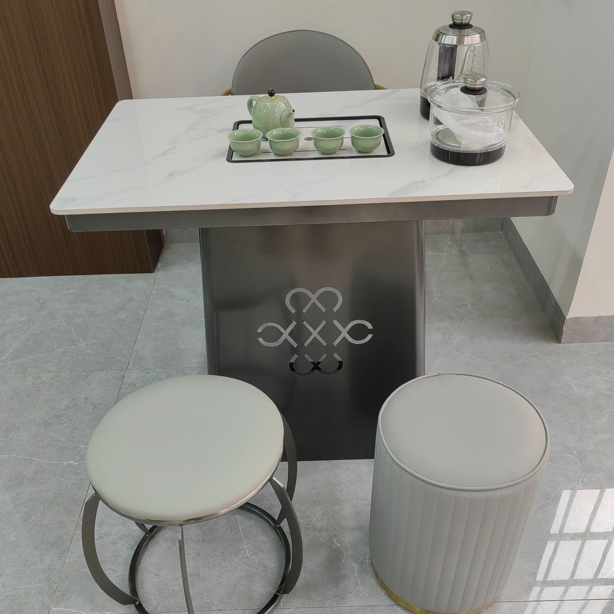 0.9米1.2米长方形现代简约家用阳台铁支架岩板待客泡水小茶台桌子