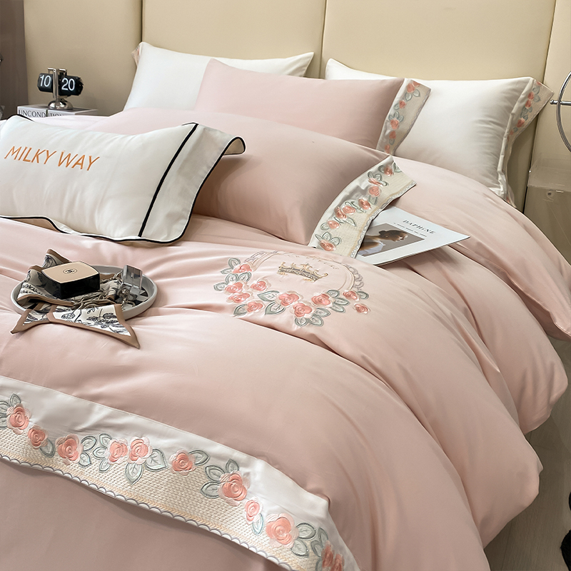 冰仔家 秘密花园 100支长绒棉四件套纯棉全棉刺绣高档简约套件