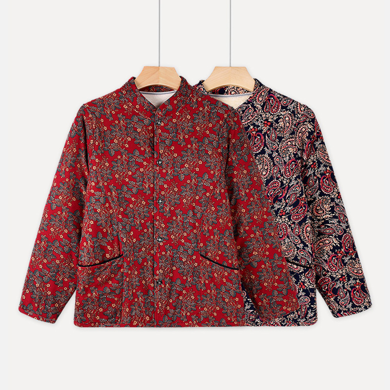 中老年女羊毛棉袄外套加绒加厚妈妈装宽松大码印花棉服奶奶保暖衣