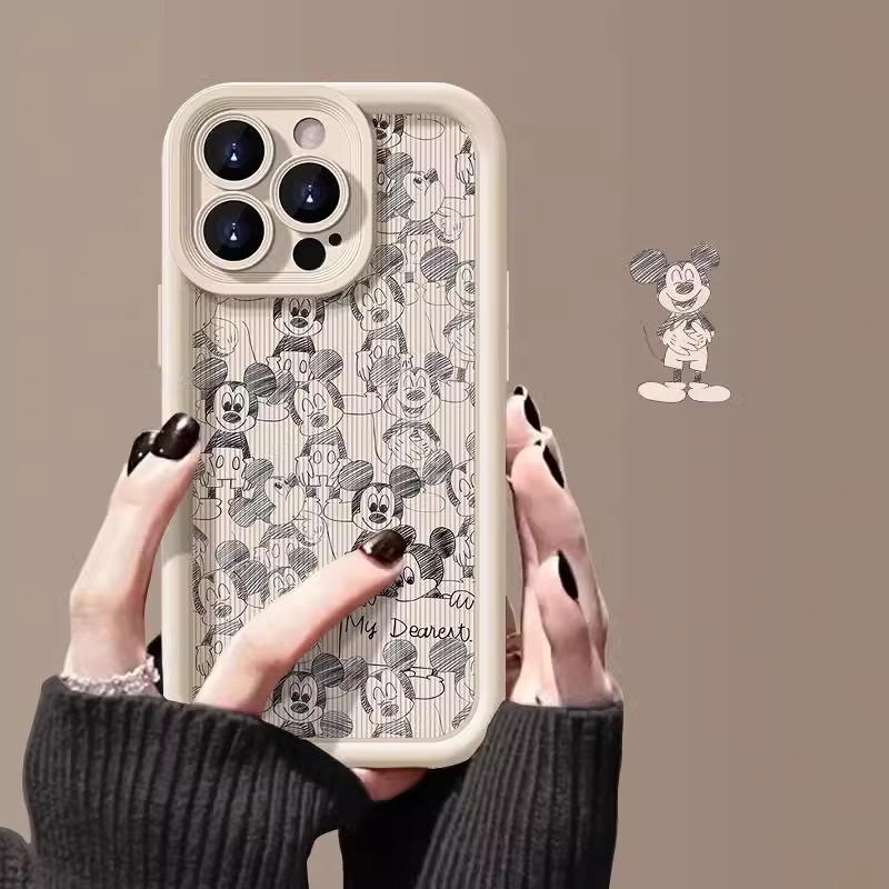 新款彩绘苹果15Promax线条米奇13卡通12可爱15个性iPhone14手机壳