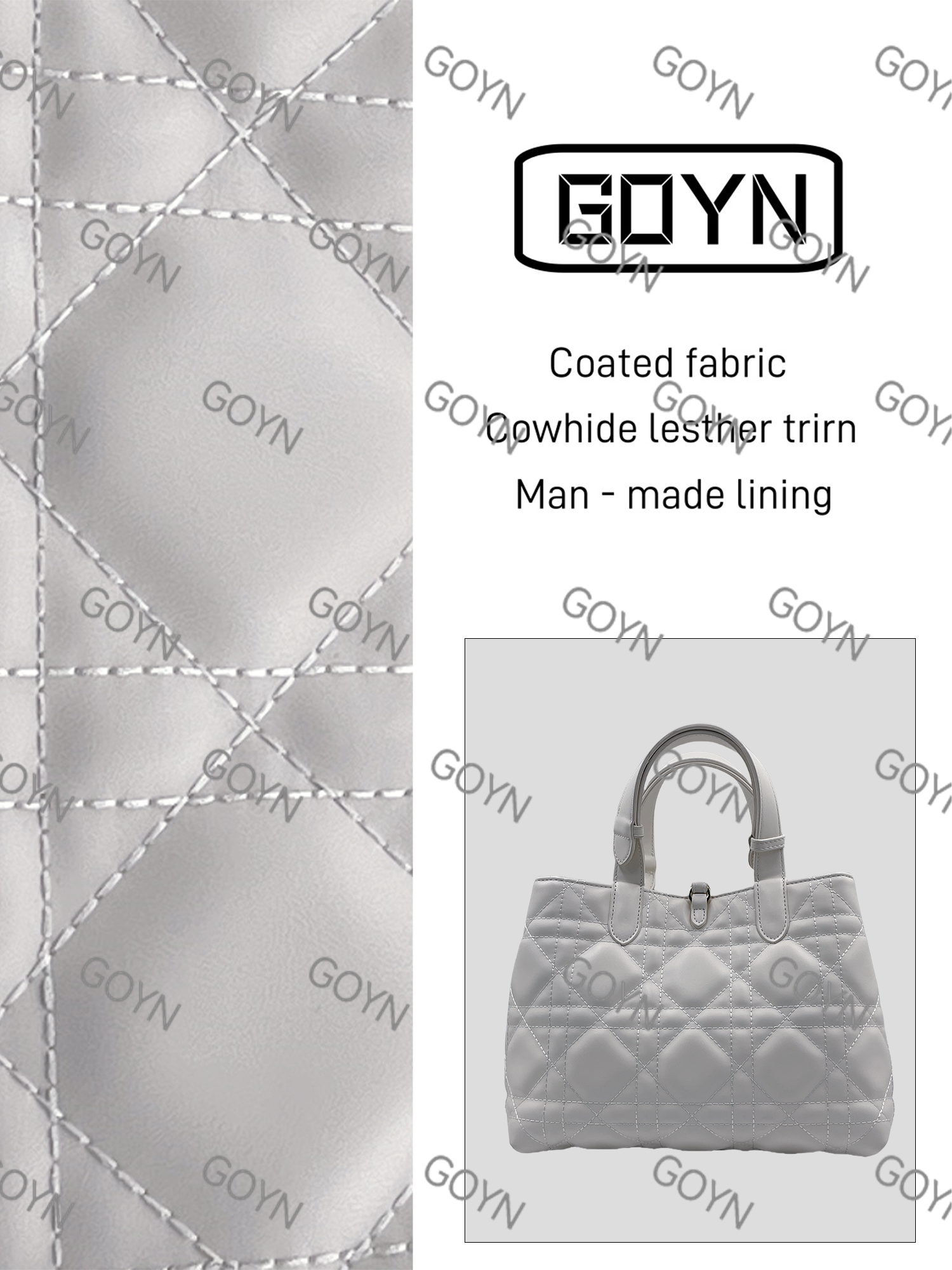 GOYN手工真皮女包 0204 迪白色菱格