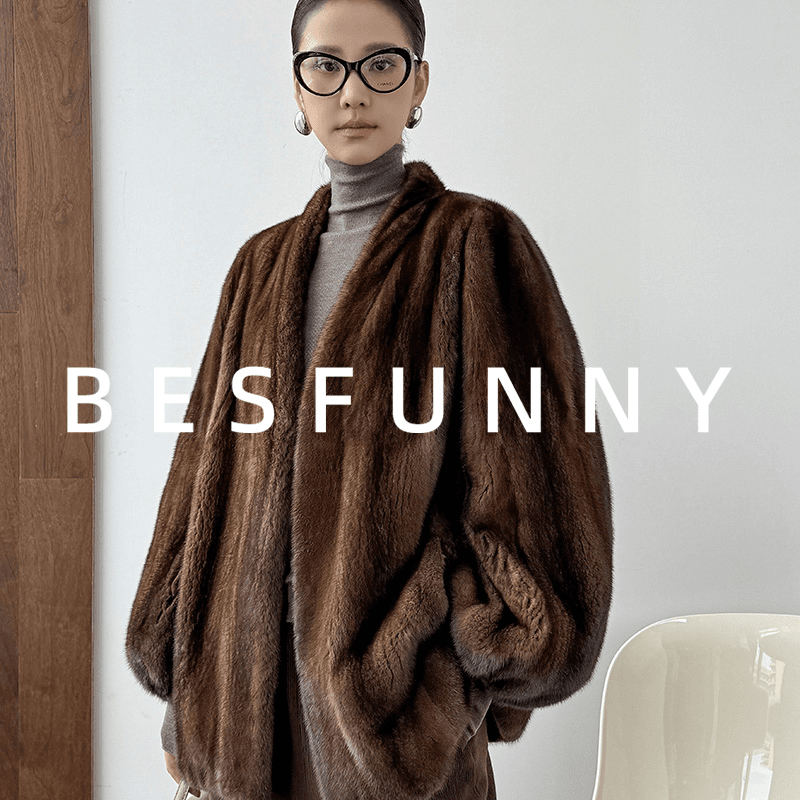 Besfunny露姐「神咖」短款咖啡色全抽刀水貂皮草貂皮大衣女外套