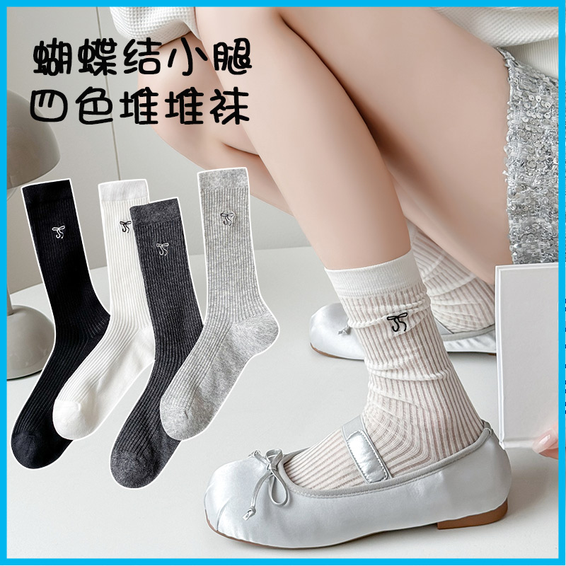 春夏四色超薄潮芭蕾风可爱日系蝴蝶结jk竖条袜子网眼长筒棉袜