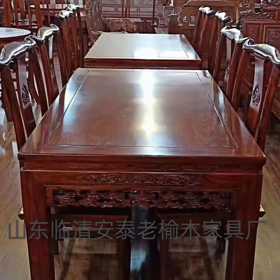 饭店餐桌椅老榆木长方形餐桌厂价批发酒店快餐小吃餐厅定制餐桌椅