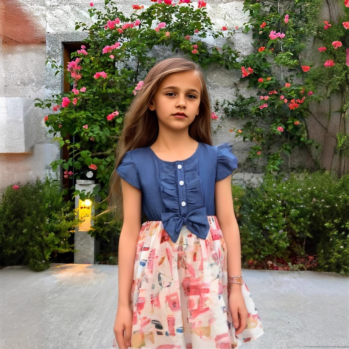 女童连衣裙2025夏季新款韩版短袖儿童洋气时尚小女孩牛仔公主裙子