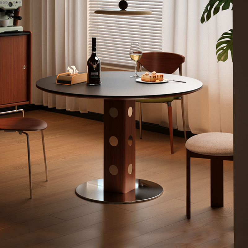 木小咖中古圆桌复古金属腿圆形餐桌北欧包豪斯实木餐桌圆桌