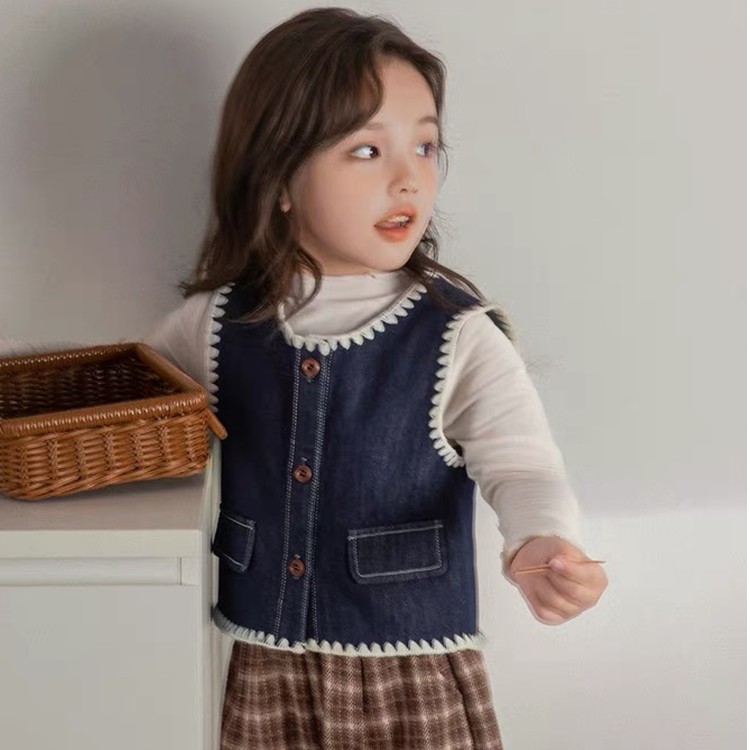 儿童童装马甲春秋女童牛仔背心洋气宝宝小童女宝无袖韩版秋季马夹