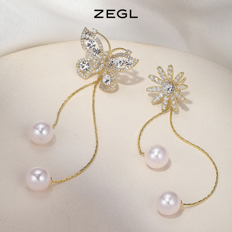 ZEGL【福袋】花朵蝴蝶不对称流苏耳环