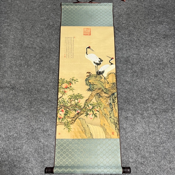 蟠桃双鹤图卷轴画（宽47，高140）