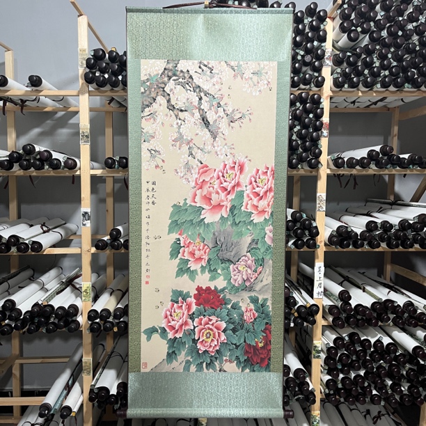 梨花牡丹卷轴画（宽62，高160）【高清微喷】