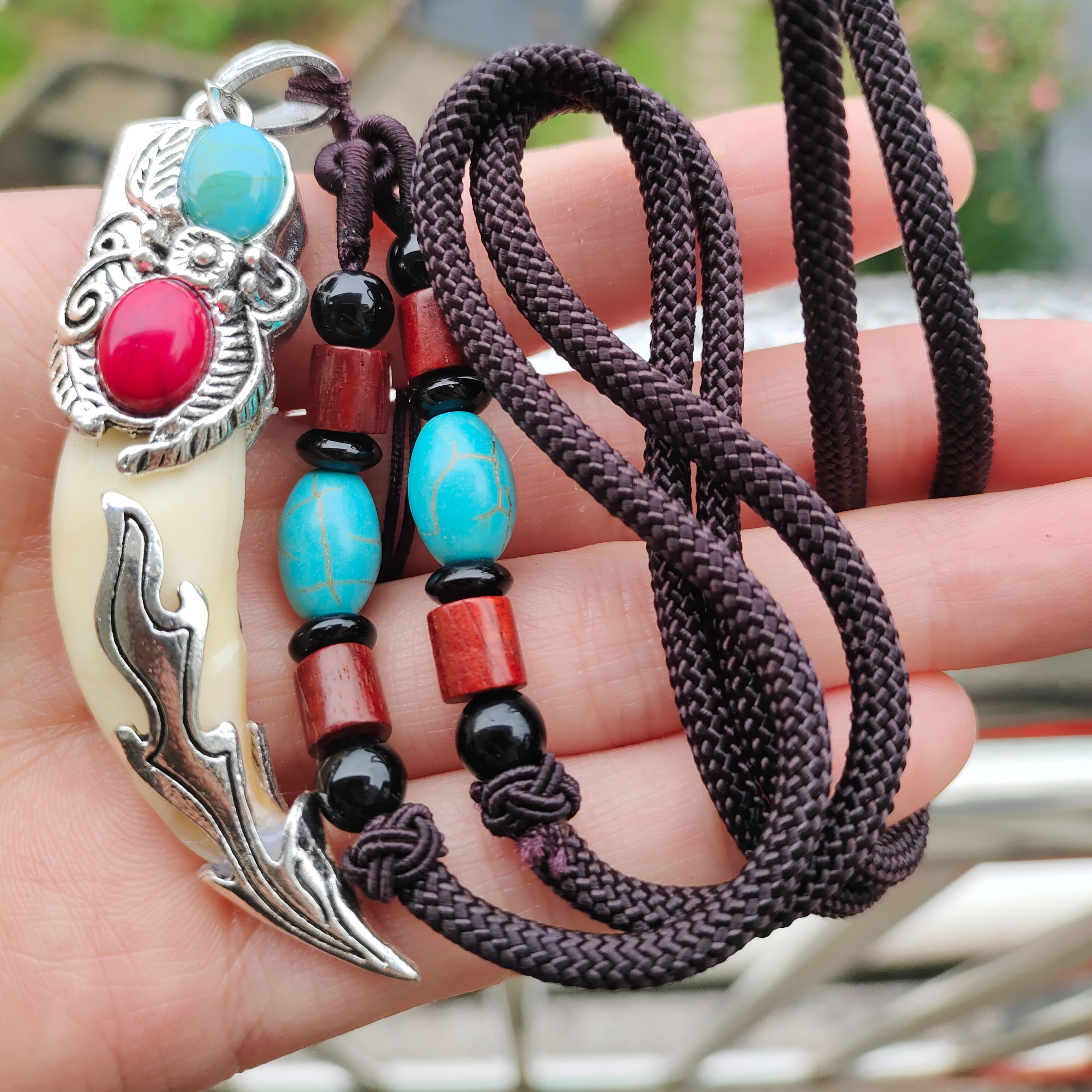 锌合金吊坠 黑狗牙项链真品正品天然蒙古牙齿男士学生真狼牙吊坠