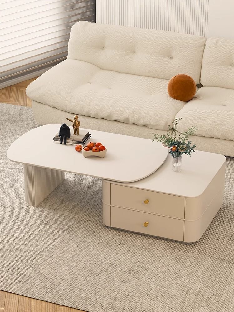 【小扬哥推荐】新款法式奶油风岩板茶几组合可伸缩长方形客厅家用