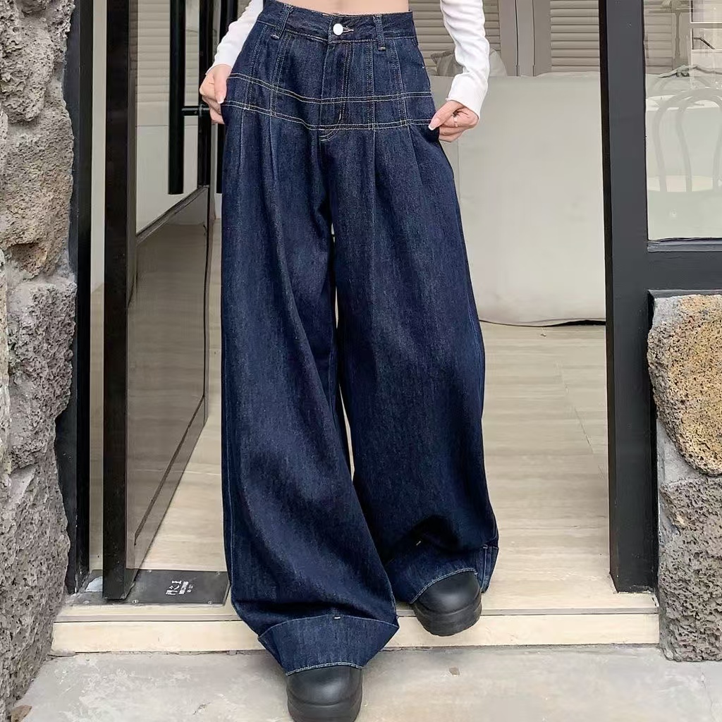 （向）牛仔裤女2024新款高腰宽松阔腿拖地裤