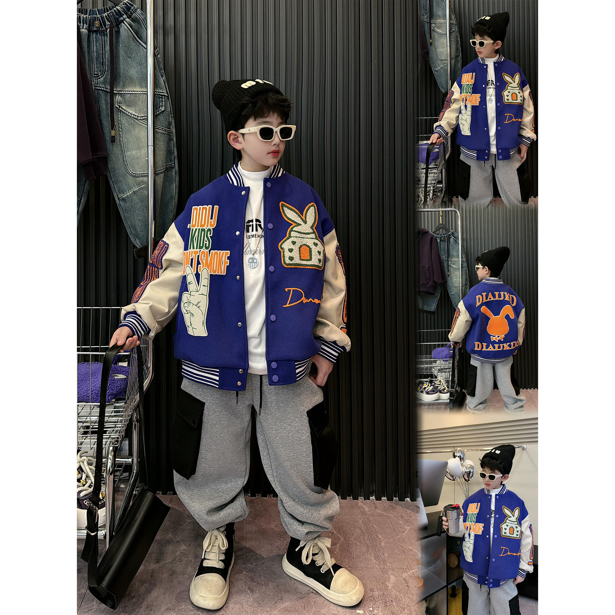 蛋蛋家【蓝紫兔子棒球服】冬季新款洋气蓝紫兔子棒球服加绒外套