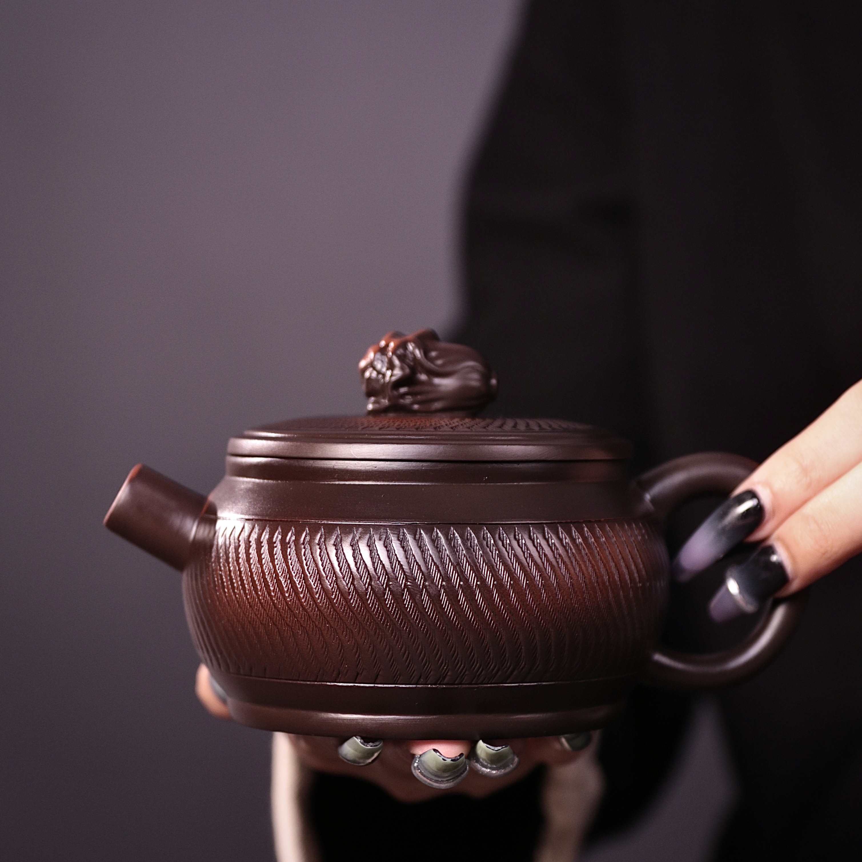 紫陶百财凤鸣壶大容量家用中式纯手工泡茶陶瓷紫砂壶C94