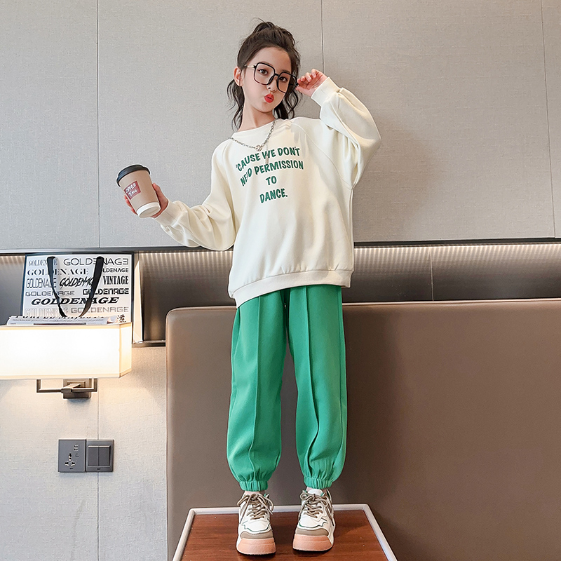 女童套装儿童春秋洋气休闲卫衣中大童时髦字母印花潮款运动服装