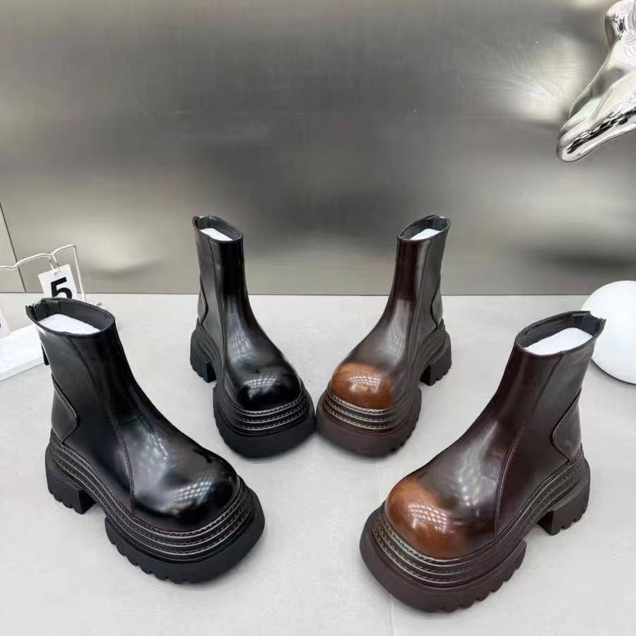 马丁靴擦色新款三层底切尔西靴女2025春季新款小众时尚厚底烟管靴